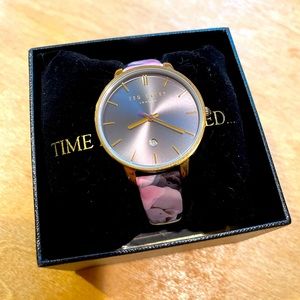 Ted Baker London gold and flower strap watch